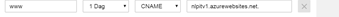 Printscreen of the DNS line in the portal of my provider
